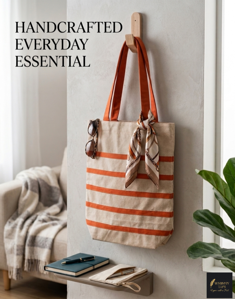 Grey Fabric Stripped Tote